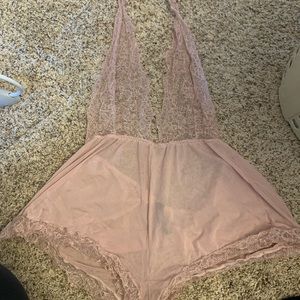Lace/mesh backless romper